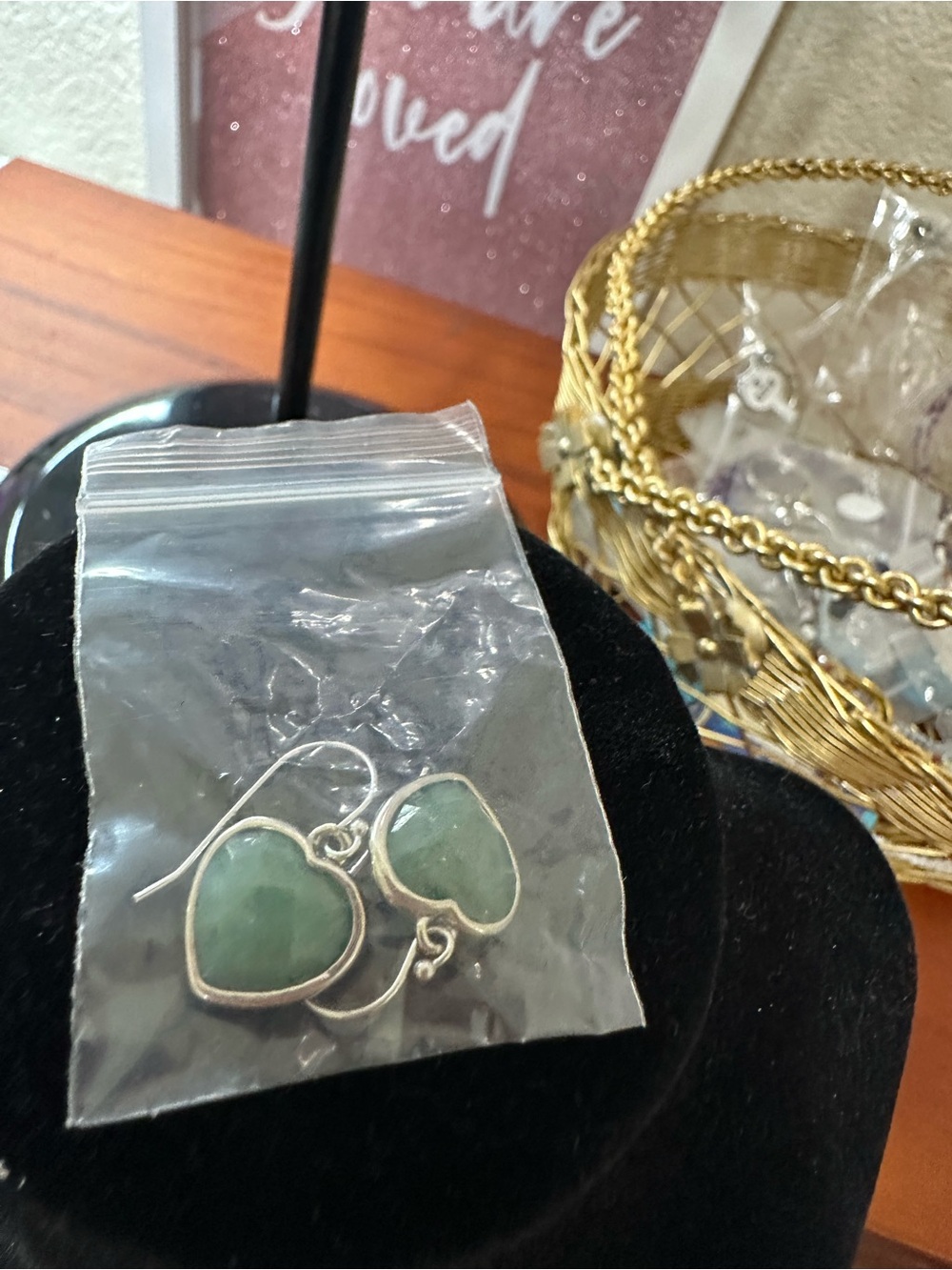 Heart-Shaped Green Stone Drop Earrings - Sterling Silver